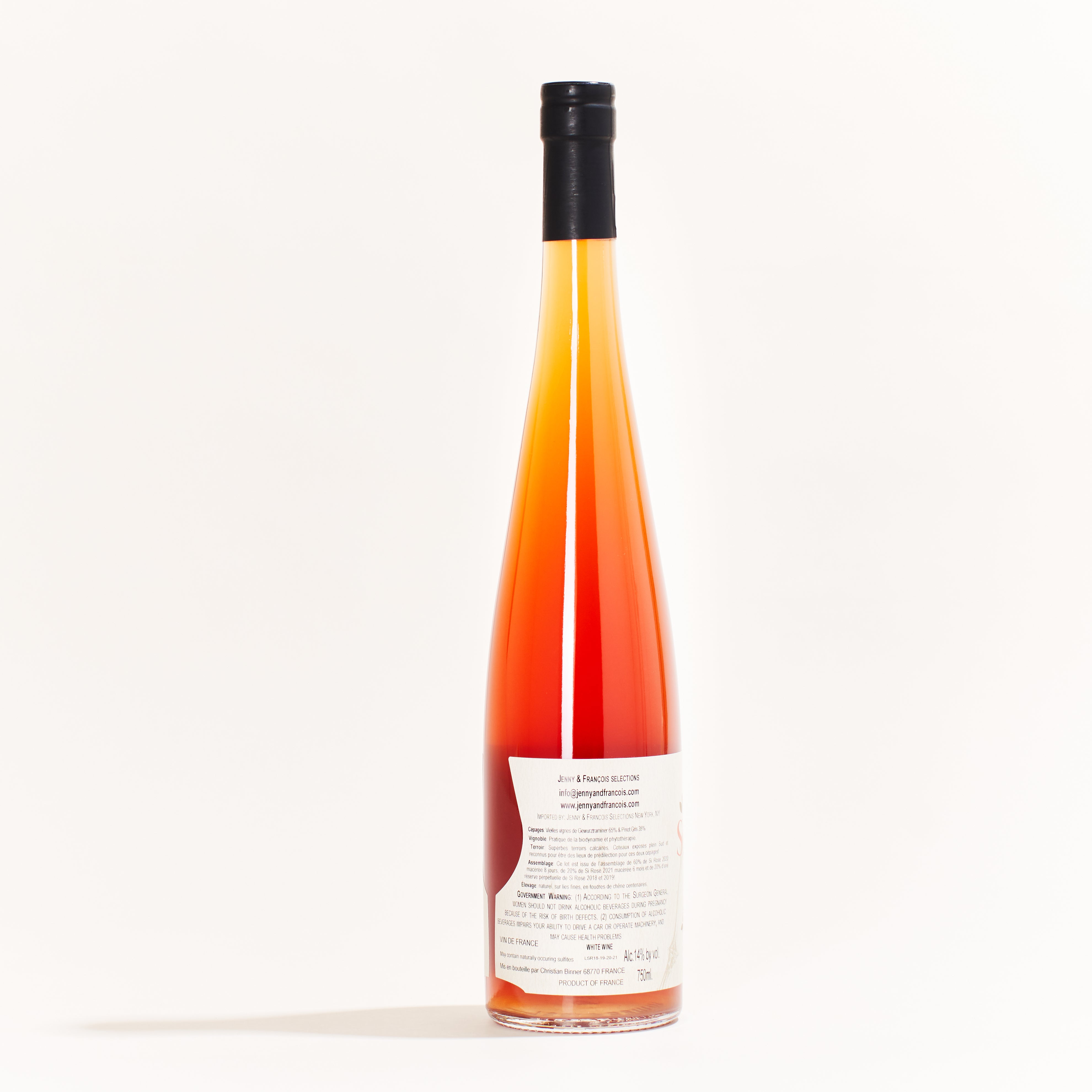 Binner Si Rose Pinot Gris natural orange wine Alsace France back label