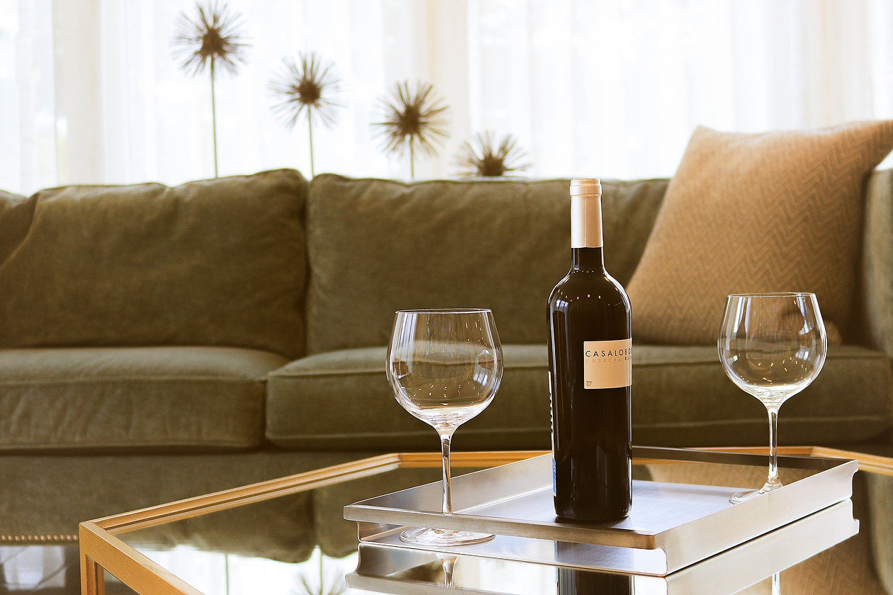 Wine on a table in a living room