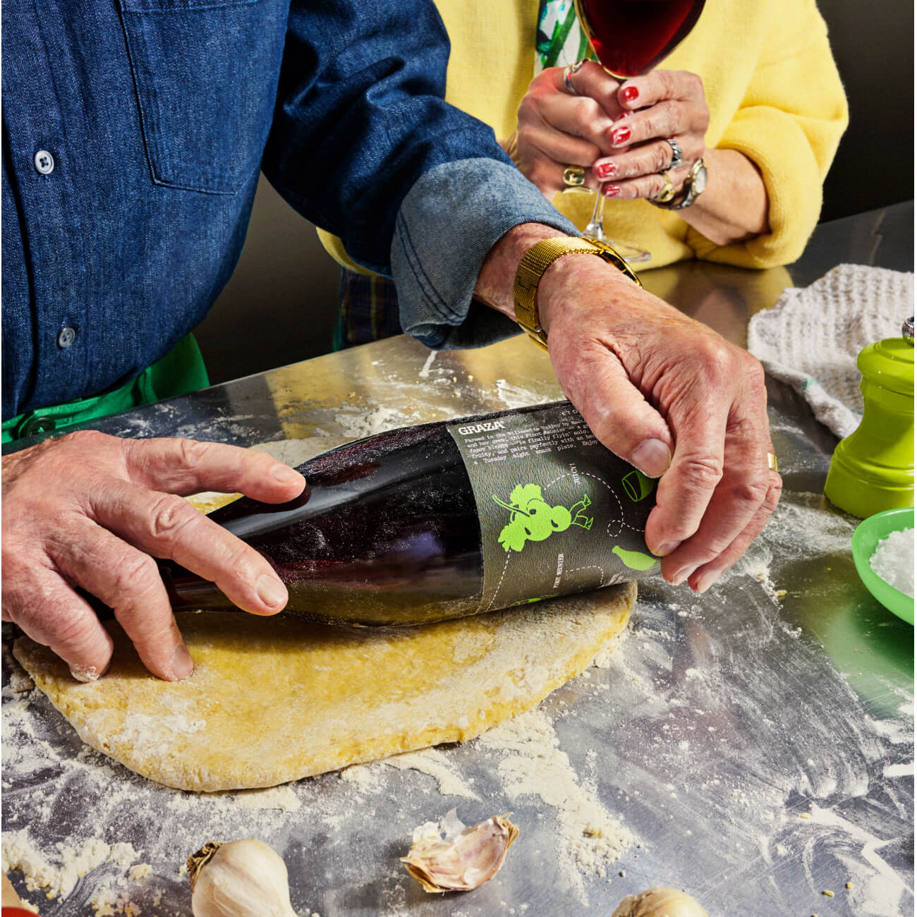 Dinner Party Pack Graza Olive Oil Using Bottle As Pasta Dough Rolling Pin