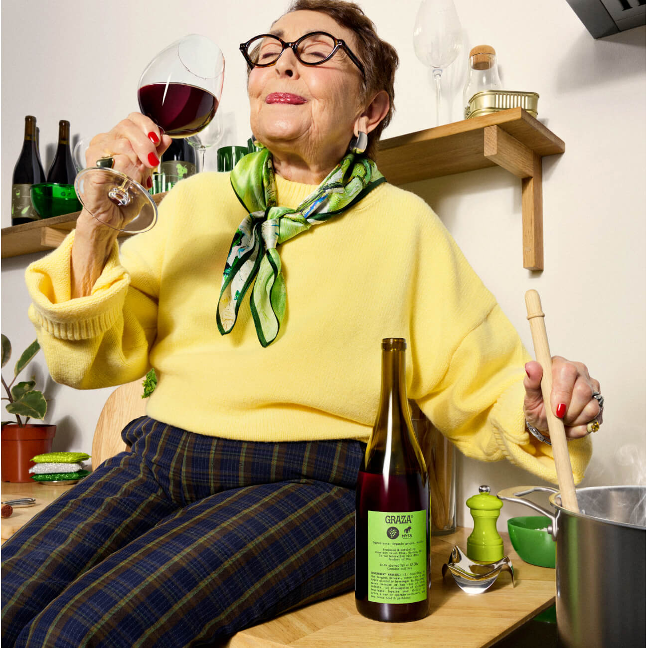 Dinner Party Pack Graza Olive Oil Woman Drinking Red Wine While Cooking