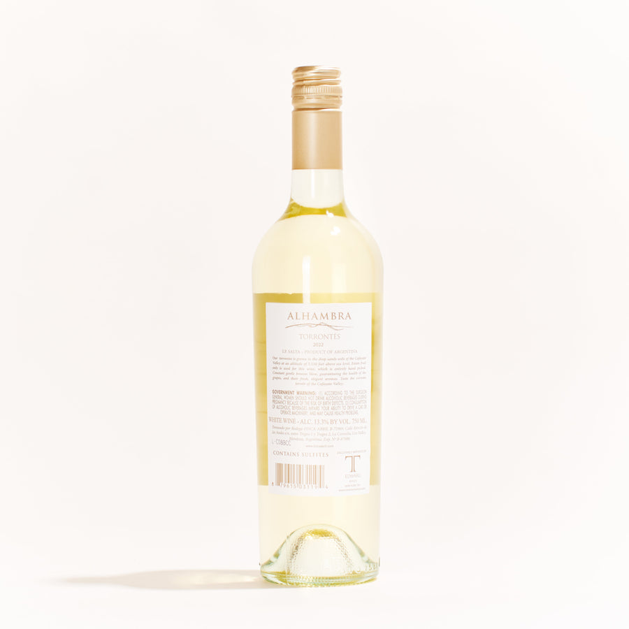 Alhambra Torrontes Torrontés natural white wine Cafayate Valley Argentina back label