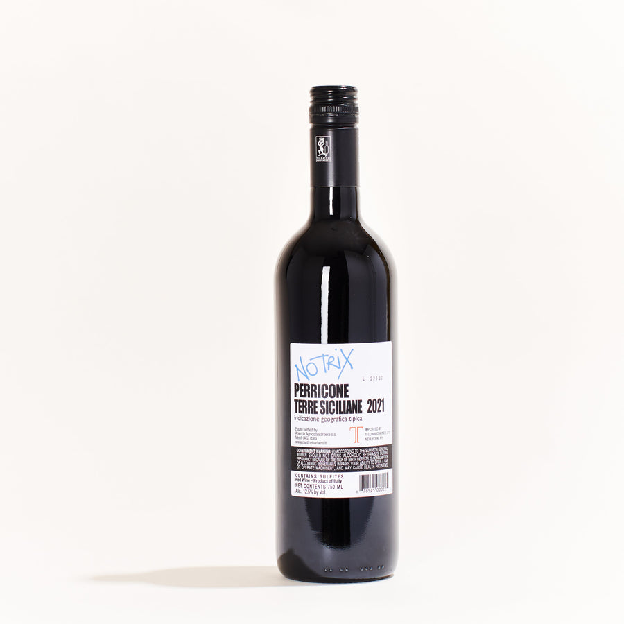 Cantine Barbera No Trix Perricone Perricone natural red wine Terre Siciliane Italy back label