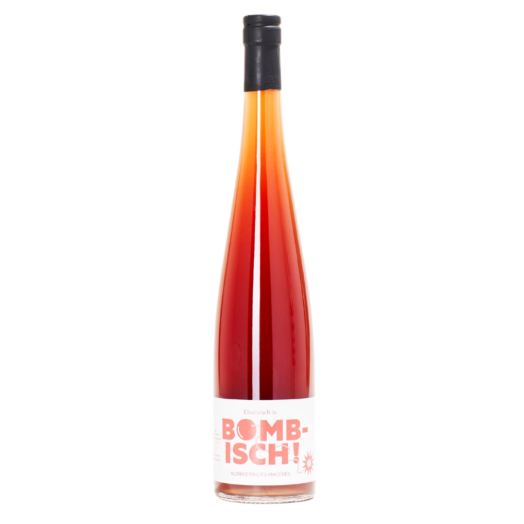 Bombisch, by Binner, a natural Red Wine from Alsace, France. Made from Pinot Noir Pinot Gris grapes 