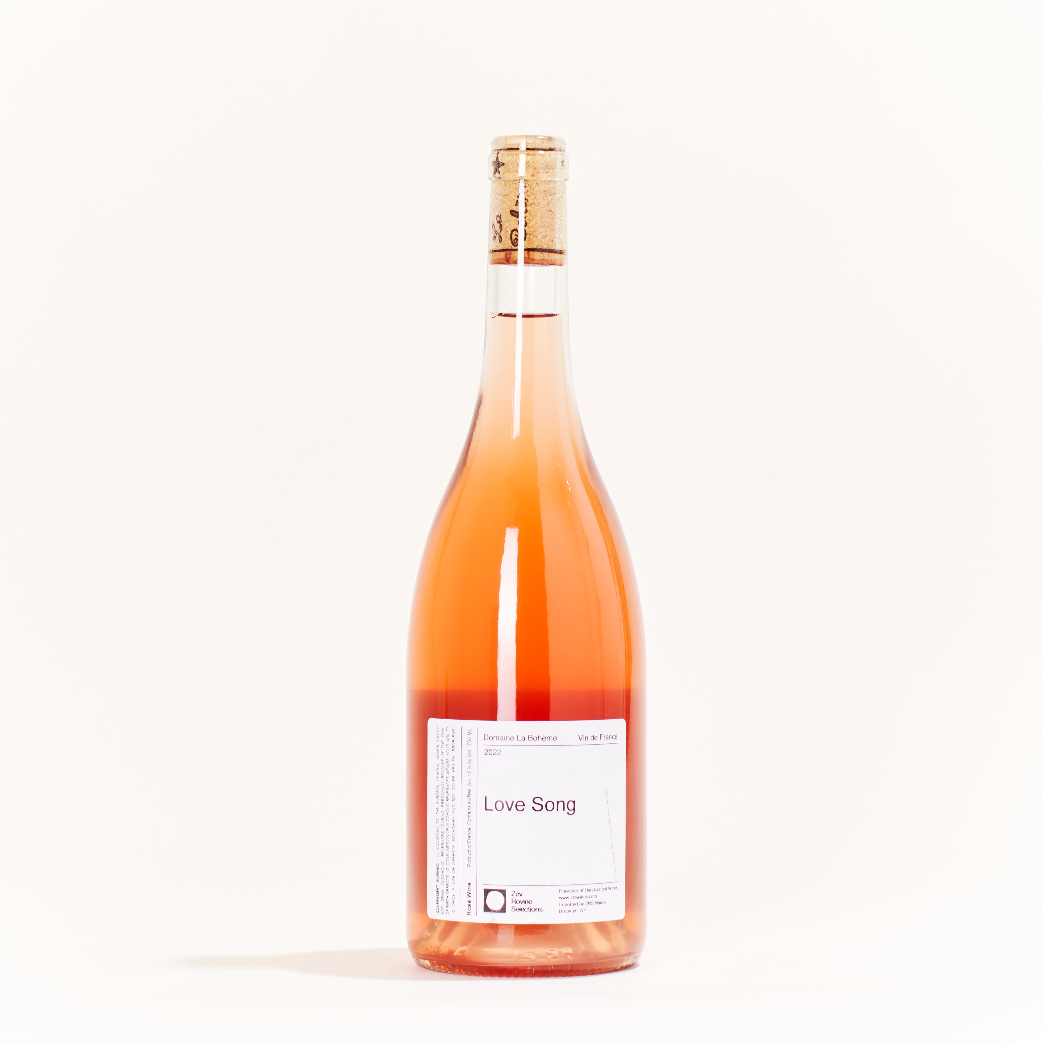 DOMAINE LA BOHEME                    Love Song Pinot Noir, Mourvedre, Cinsault natural Rosé wine Auvergne France back label