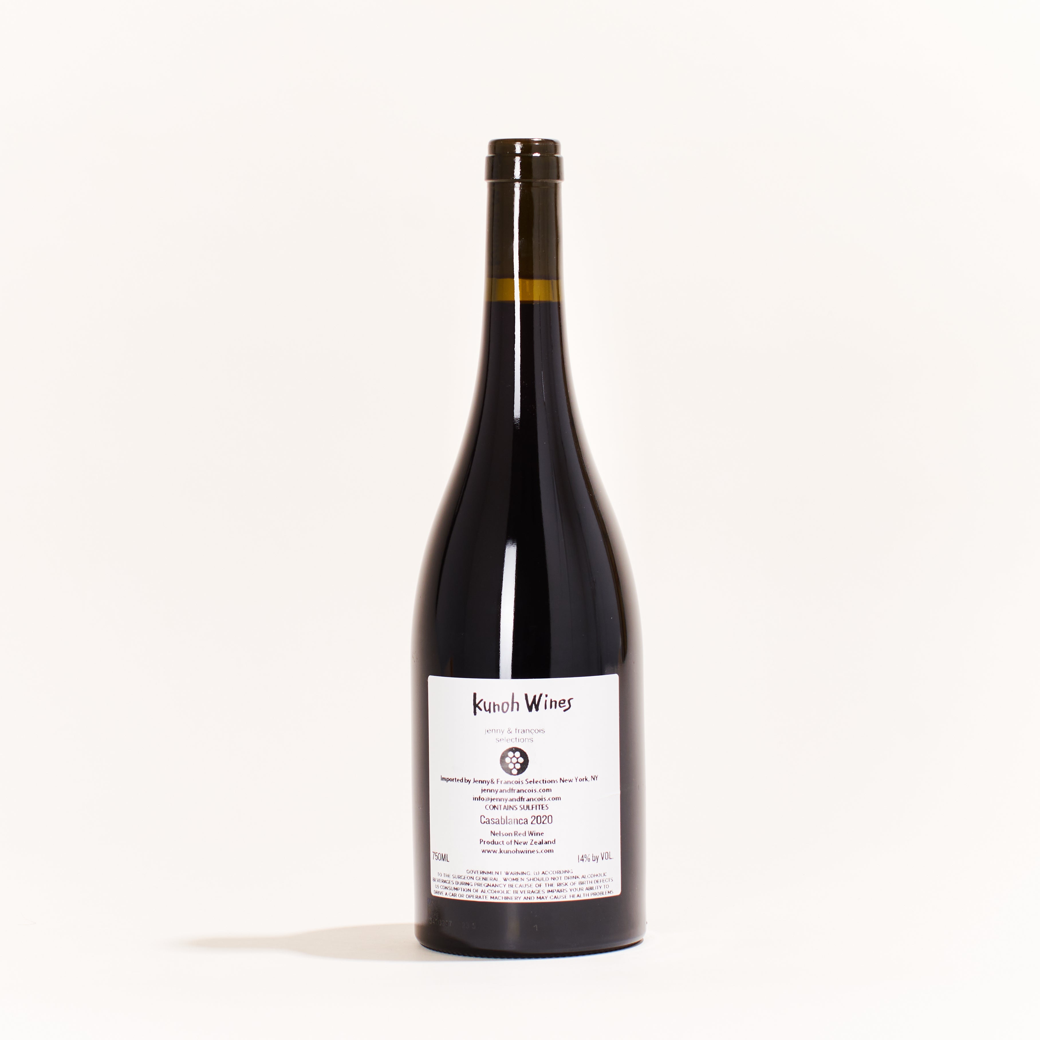 Kunoh Casablanca Pinot Noir natural red wine Nelson New Zealand back label