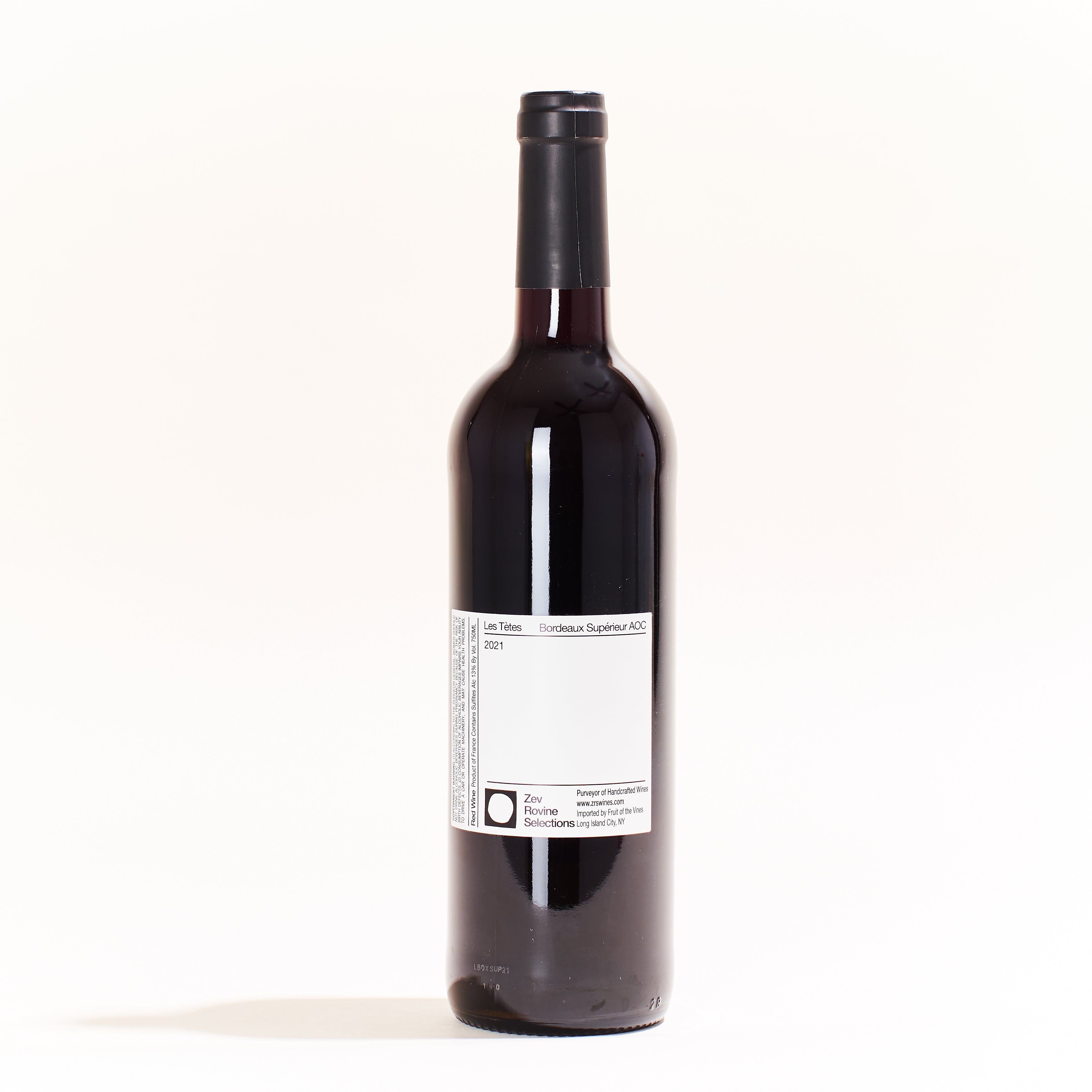 Les Tetes Triangle merlot natural red wine Bordeaux France back label