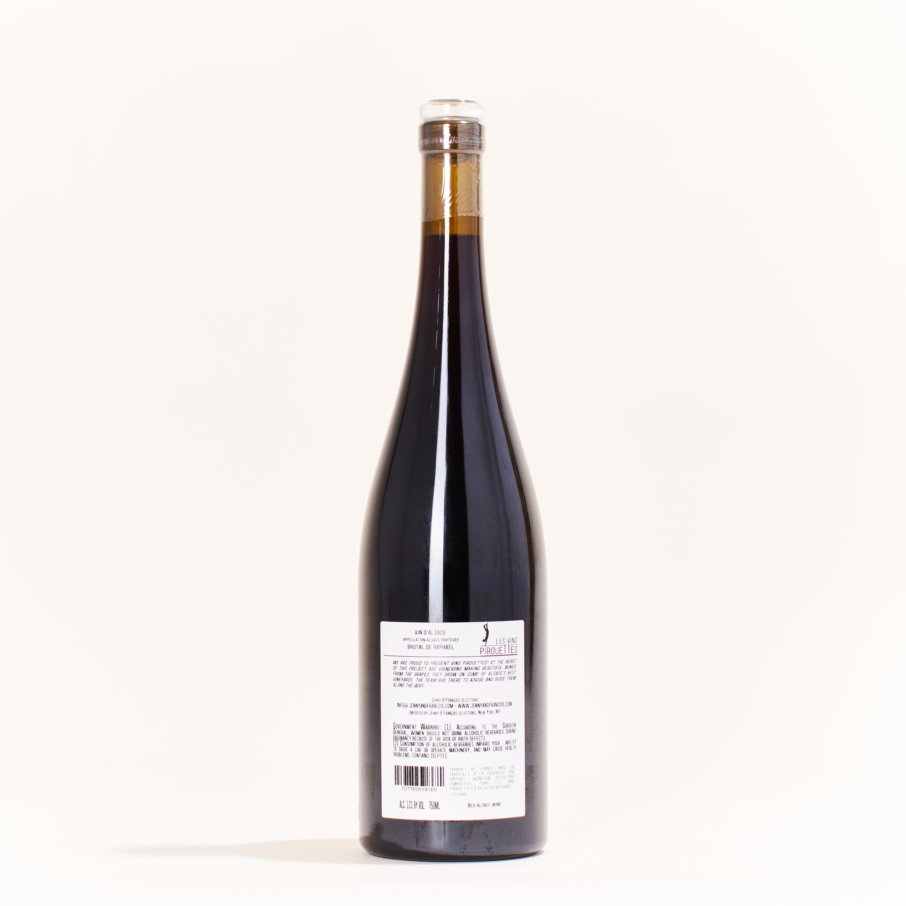 Les Vins Pirouettes Brutal de Raphael Pinot noir natural red wine Alsace France back label