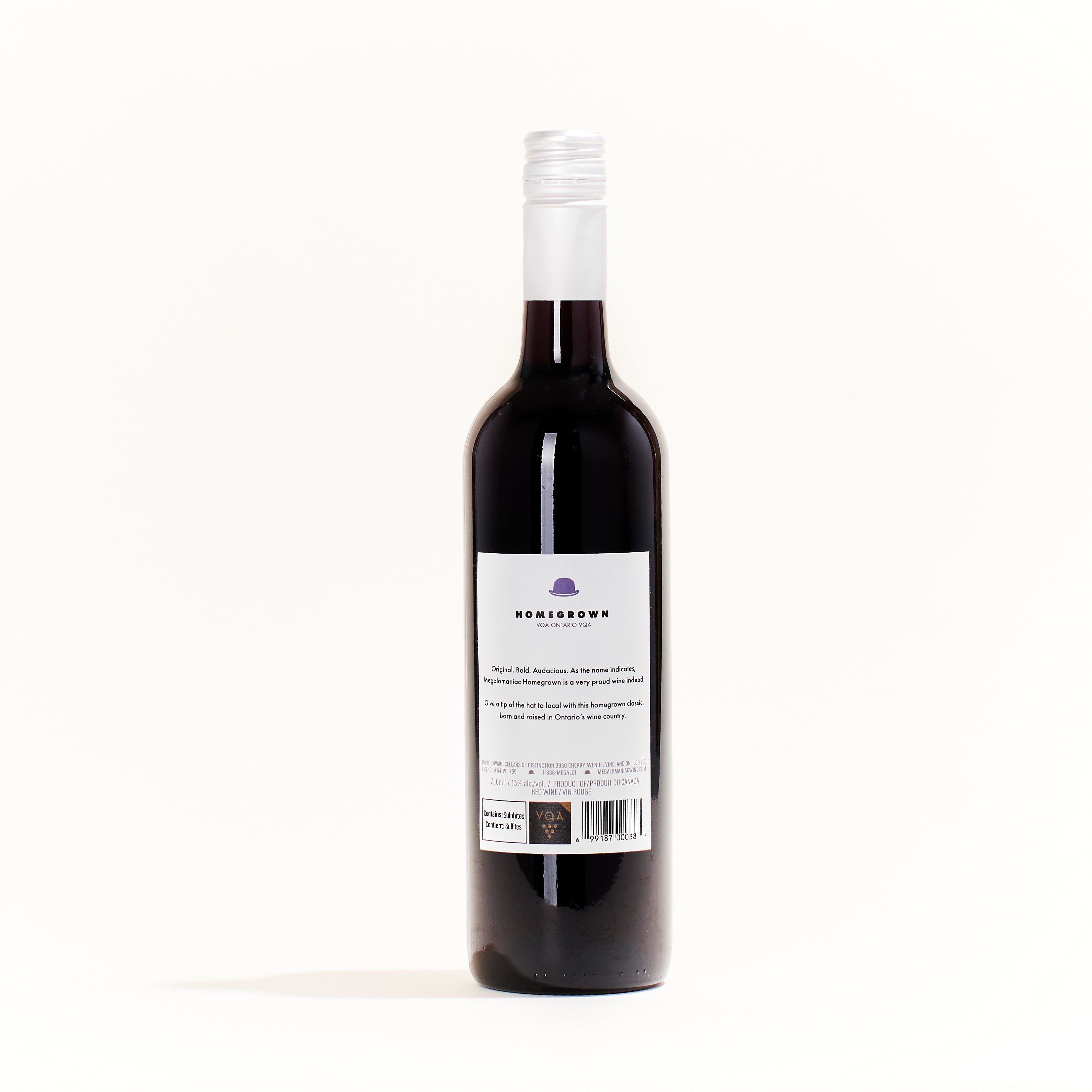 Homegrown Red Blend, by Megalomaniac, is a natural Red from Ontario, Canada. Made from Cabernet Sauvignon, Merlot, Cabernet Franc, Malbec, Petit Verdot grapes