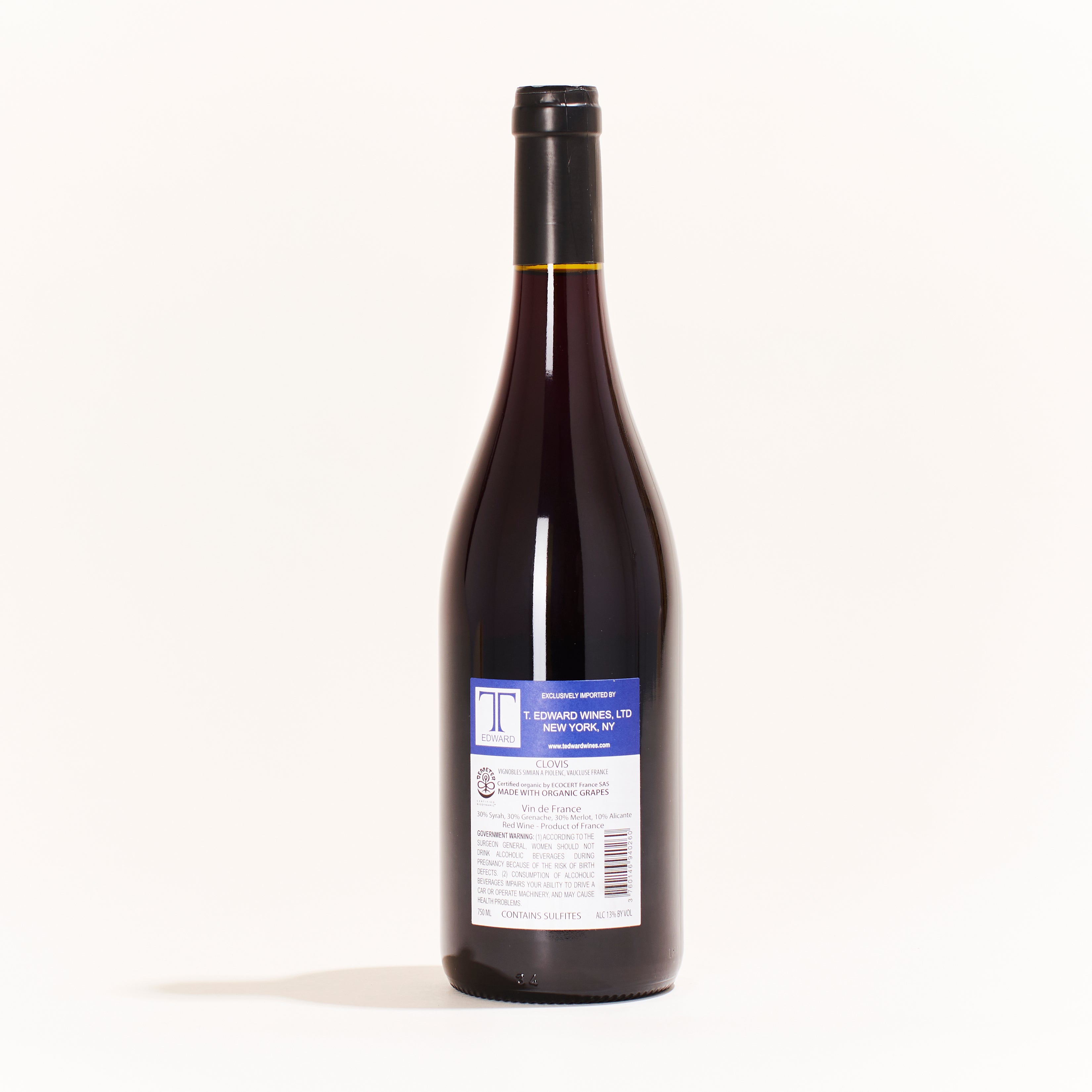 VdF Rouge Clovis Syrah  Merlot  Alicante Bouschet  Caladoc Rhône  France natural red wine back label