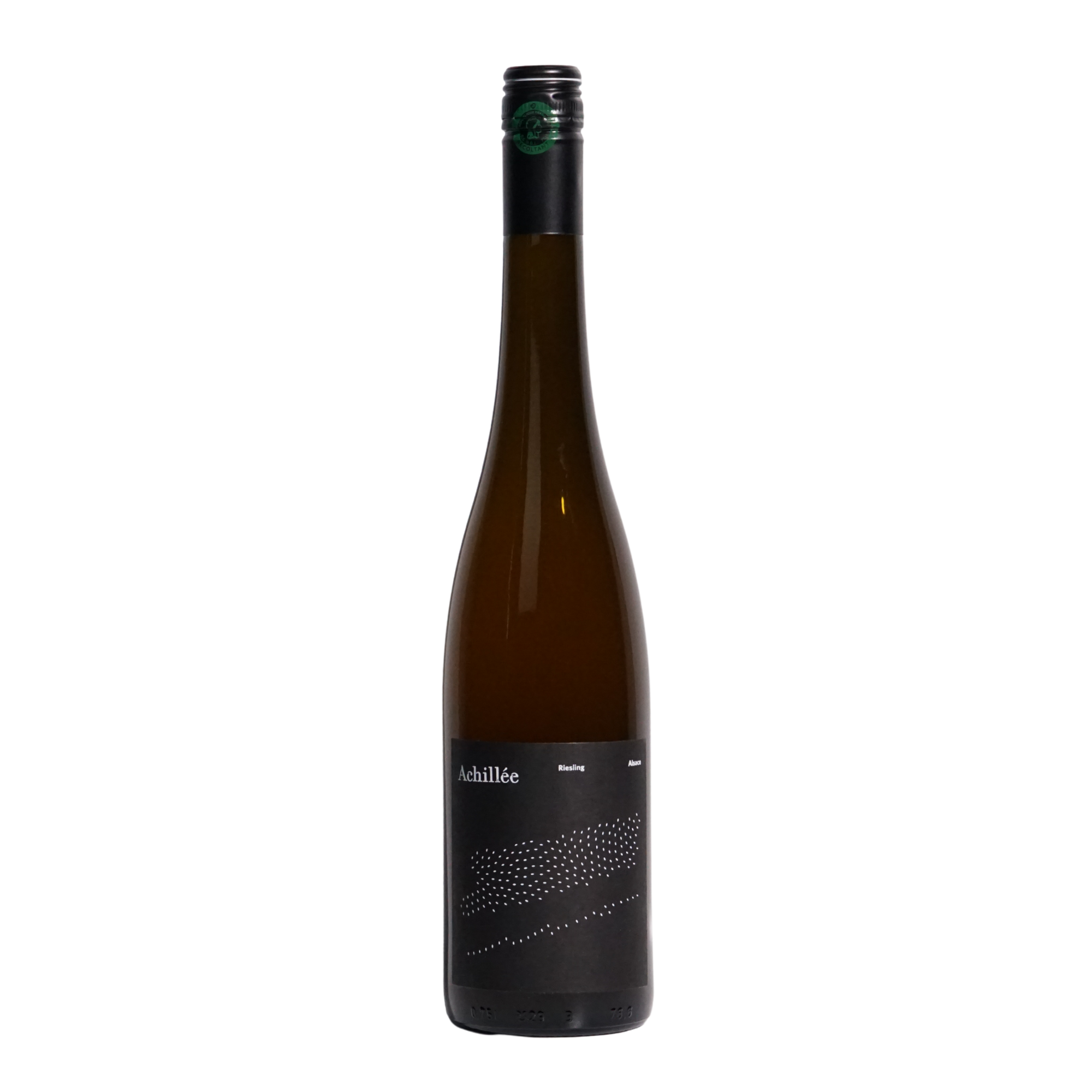 Riesling by Achillee, a natural white wine from Alsace, France made with Riesling, Silvaner, Auxerrois, Pinot Gris, Pinot Blanc, Muscat Ottonel, and Chasselas. Aromatic and layered with a fresh, textured profile.