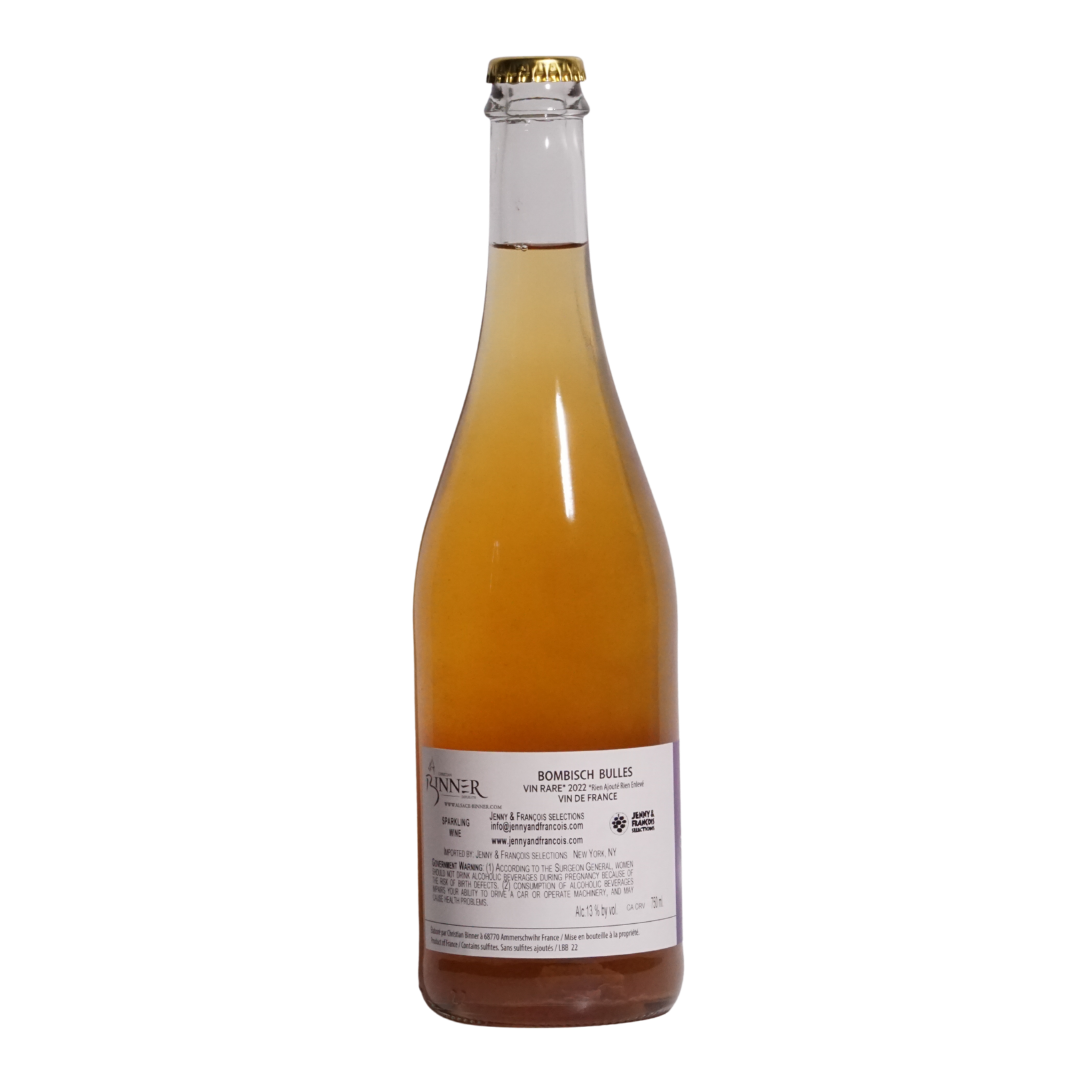 Bombisch Bulles by Binner natural sparkling wine from Alsace France made from Riesling grapes lively pétillant naturel sparkling wine