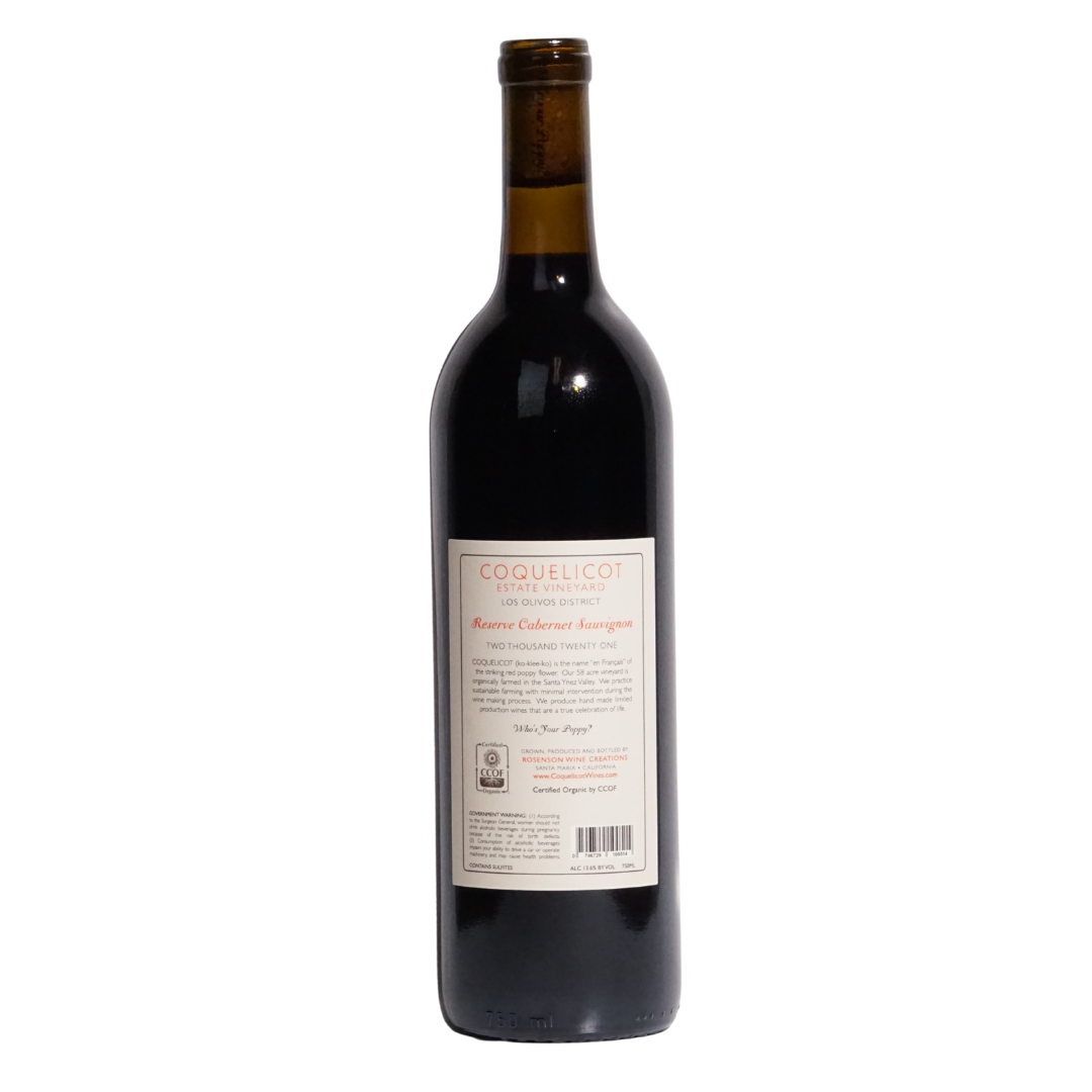 cab sauv reserve 2021 coquelicot estate cab sauv reserve natural red usa back