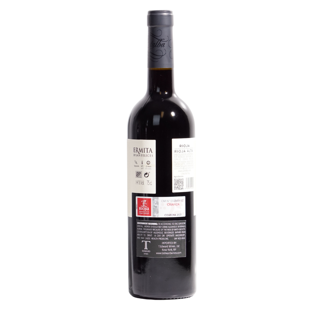 Ermita de San Felices Crianza by Bodegas Santalba natural red wine from Rioja Spain Tempranillo