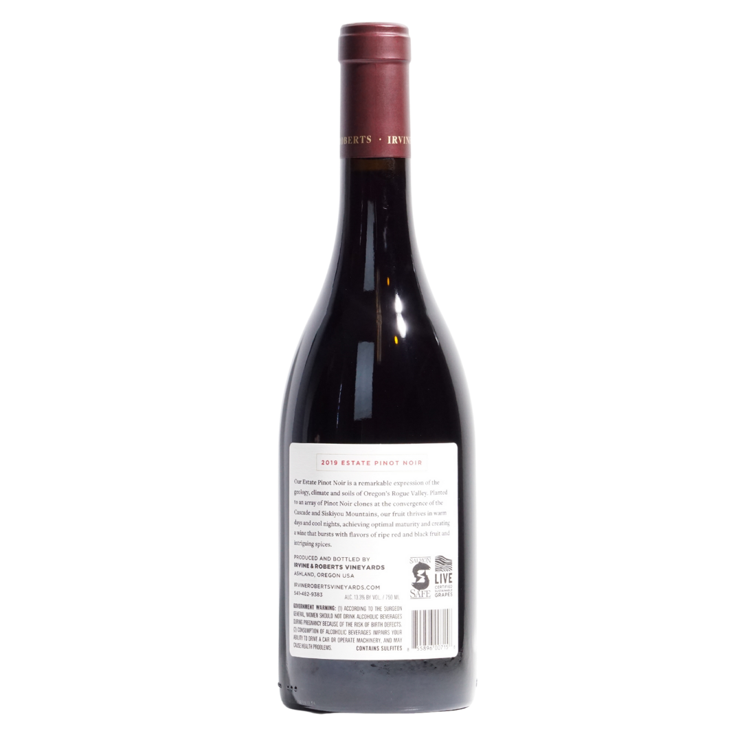 estate pinot noir 2019 irvine & roberts natural red wine rogue valley usa back
