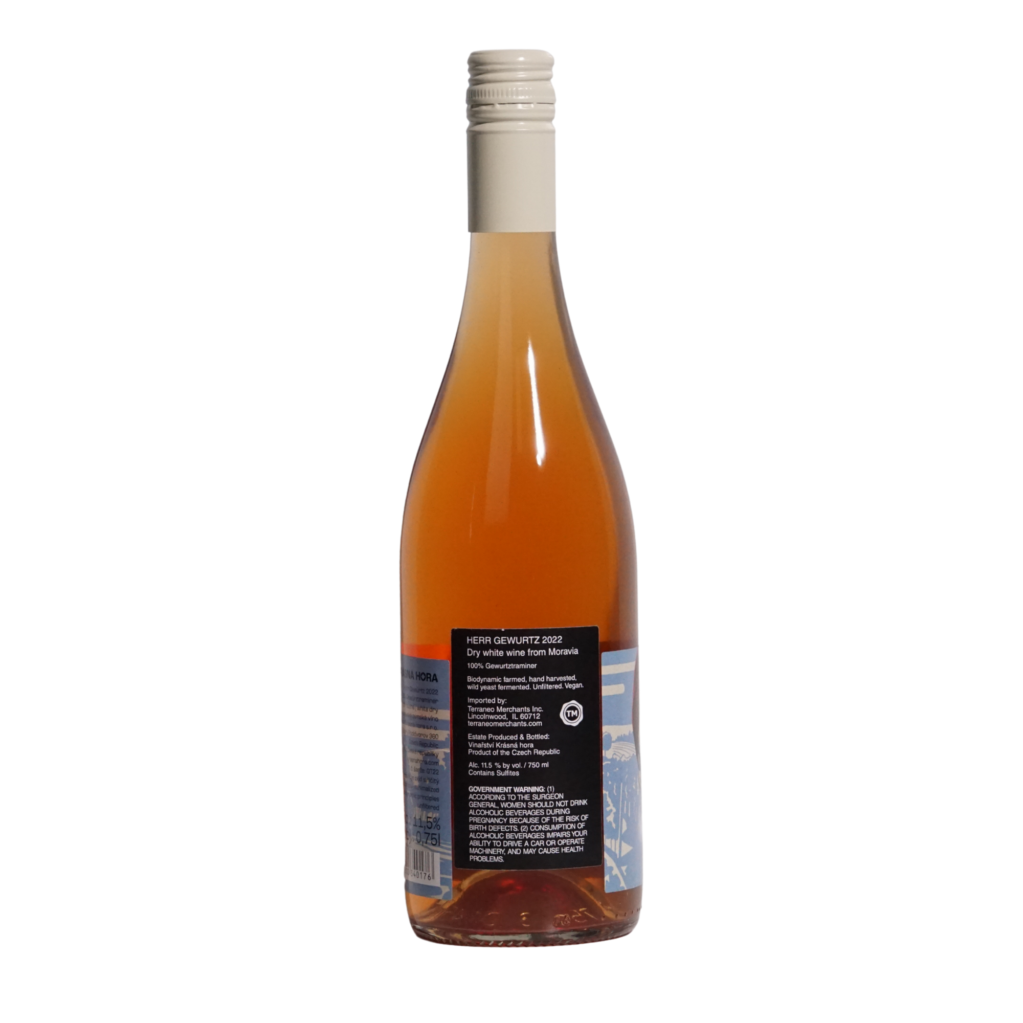 Herr Gewurtz by Krasna Hora, a natural orange wine from Moravia, Czech Republic made with Gewürztraminer. Aromatic and textured with a lightly structured, expressive profile.
