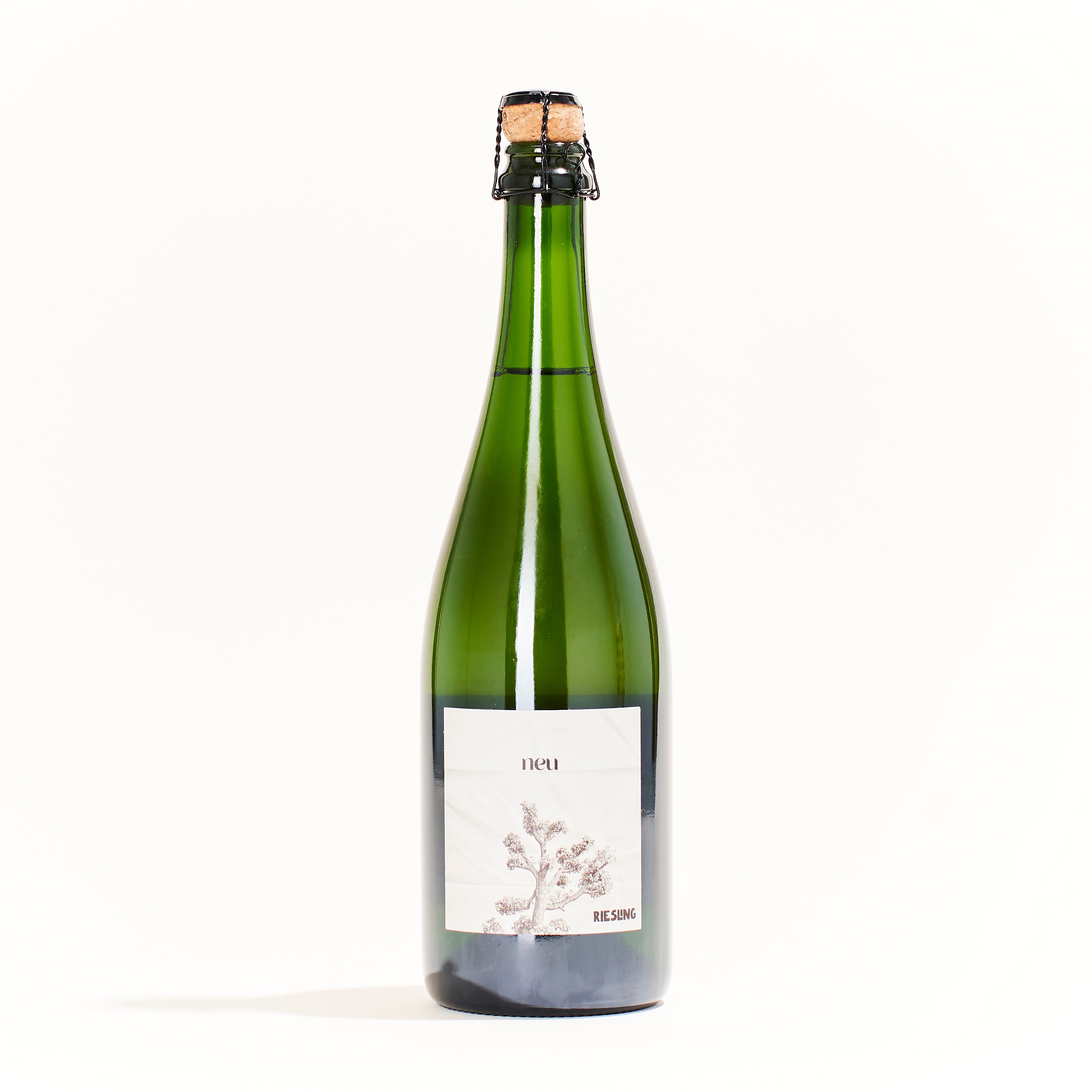 Sparkling Riesling bottle by Neu Cellars. Natural white wine from Michigan, USA. Made with Riesling grapes and minimal added sulfites. Available at MYSA Natural Wine.