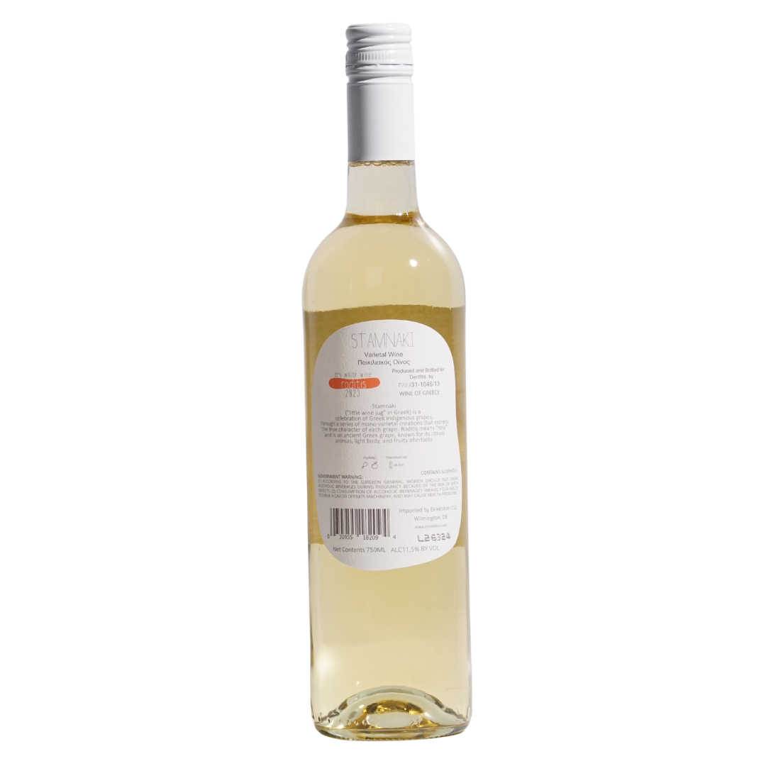 Stamnaki Roditis Denthis natural white wine Attica Greece back