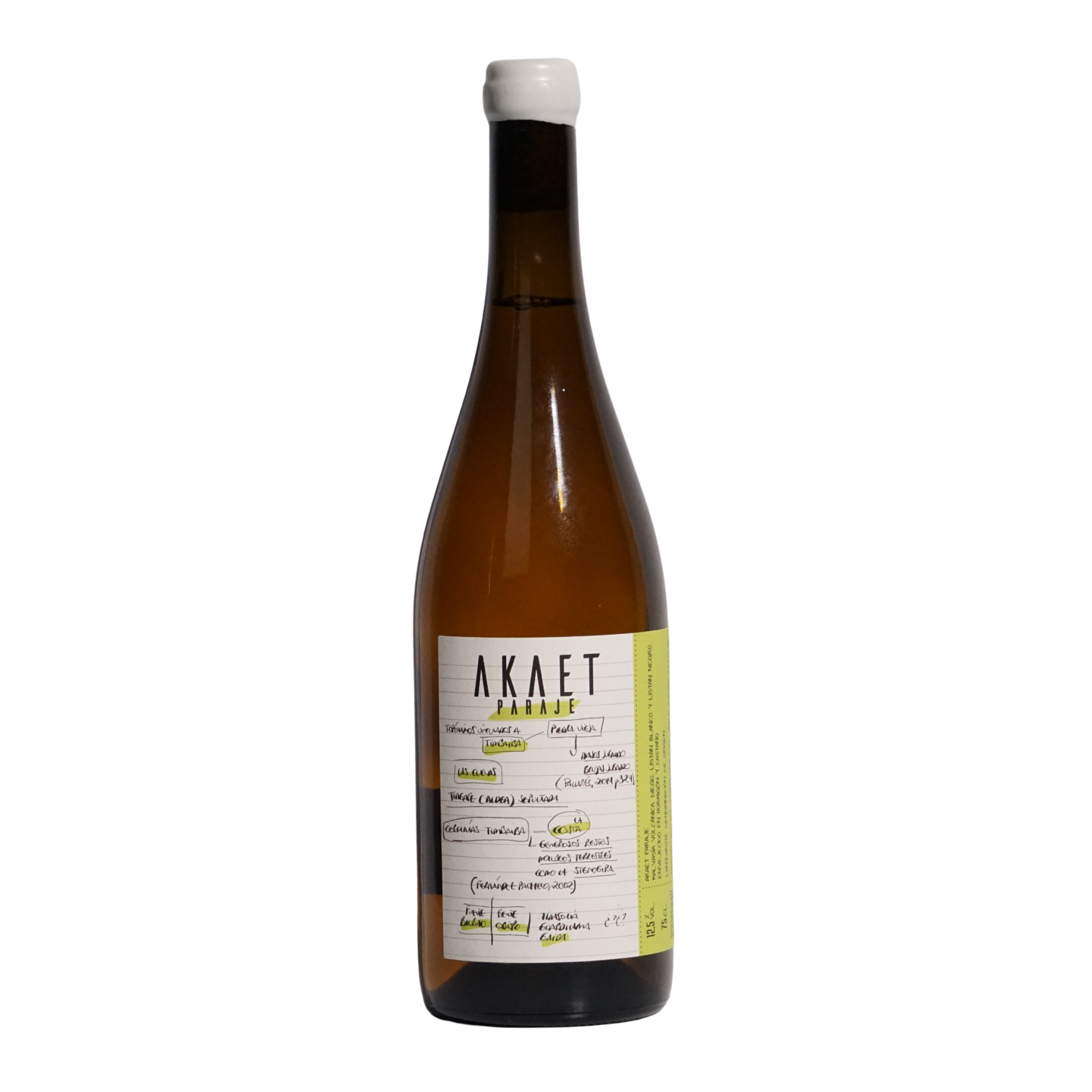 Paraje by Titerok-Akaet, a natural white wine from Canary Islands, Spain made with Malvasía Volcánica, Listán Blanco, Diego, and Listán Negro. Mineral-driven and textured with a fresh, volcanic-influenced profile.