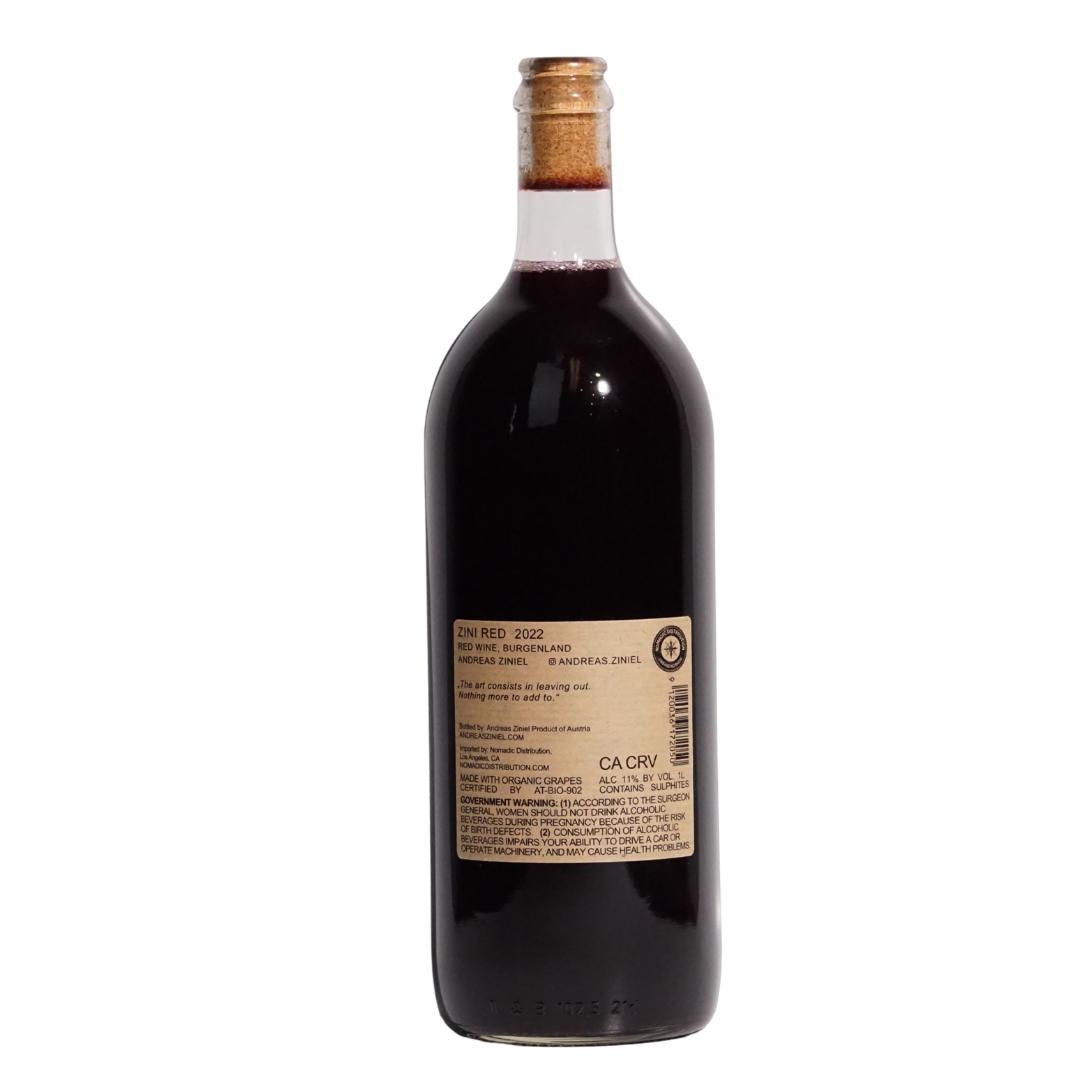 Zini Red 2022 natural red wine by ZINIEL from Burgenland, Austria, a medium-bodied blend of Zweigelt and St. Laurent with fresh fruit, light spice, and soft tannins
