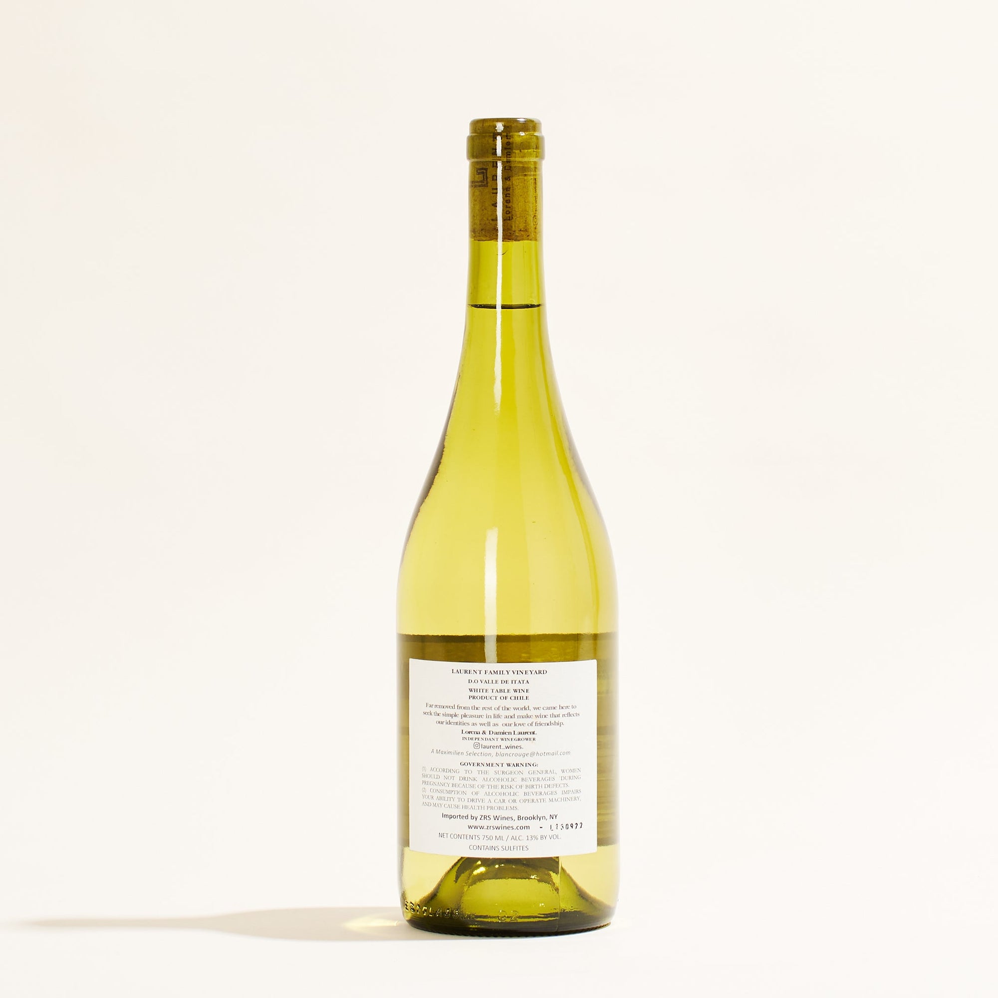 Arrogante Reserva Vina Laurent natural white wine Central Valley Chile back