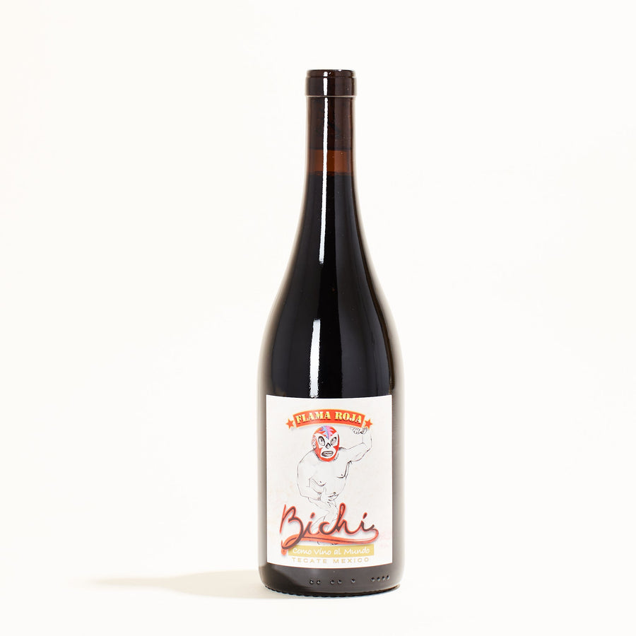 Bichi Flama Roja natural red wine Baja California Mexico front label
