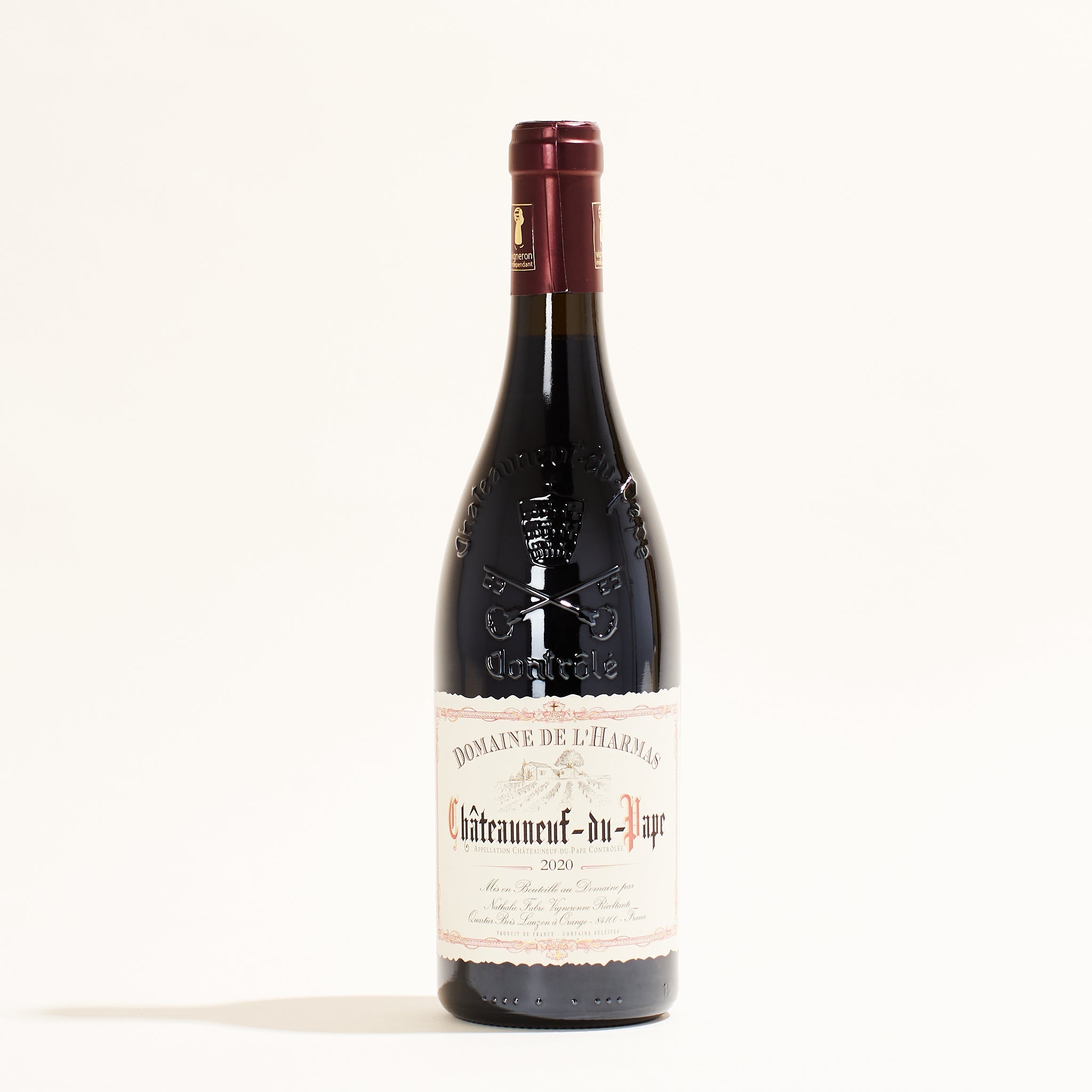 Chateauneuf-du-Pape Rouge Domaine L&#39;Harmas natural red wine Rhône France front