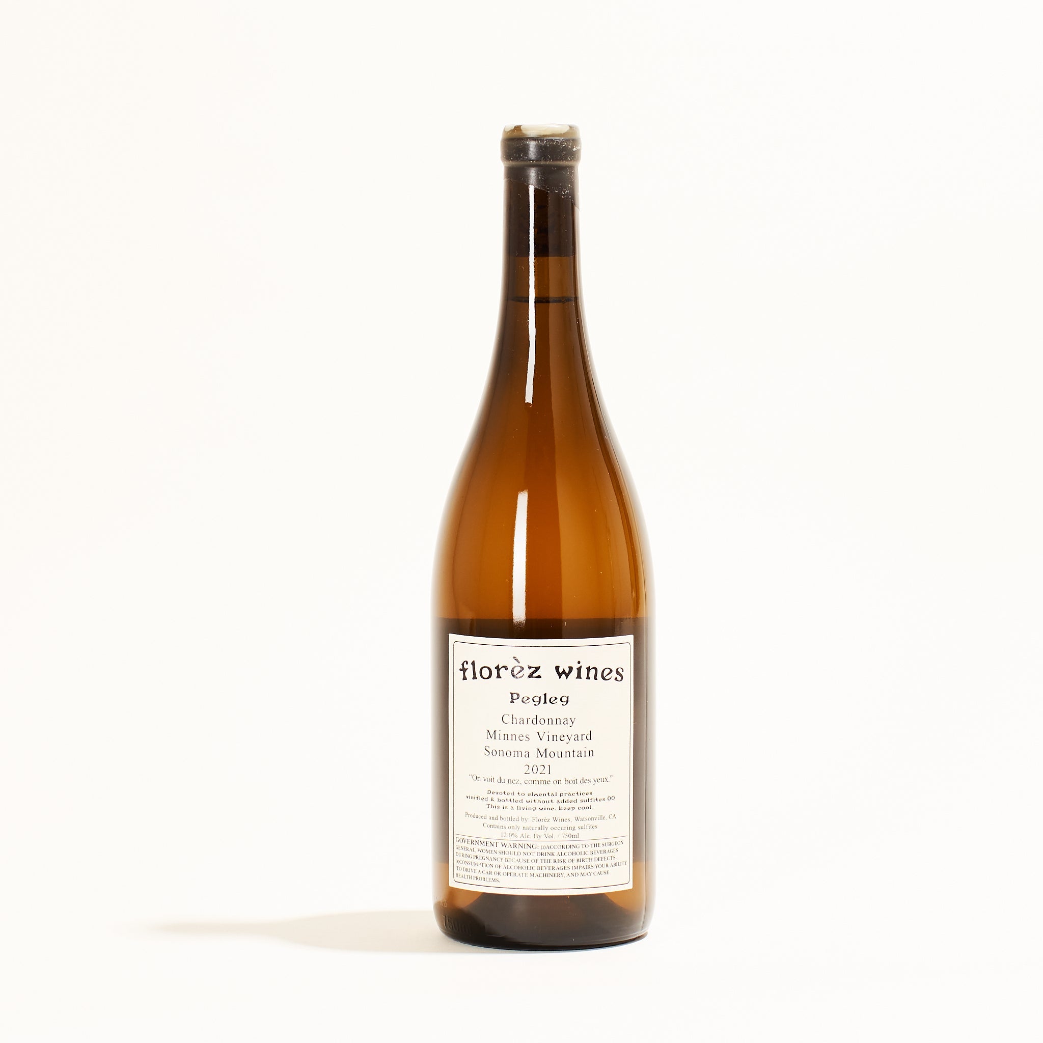 Florez Pegleg&#39; Chardonnay natural white wine California USA back label