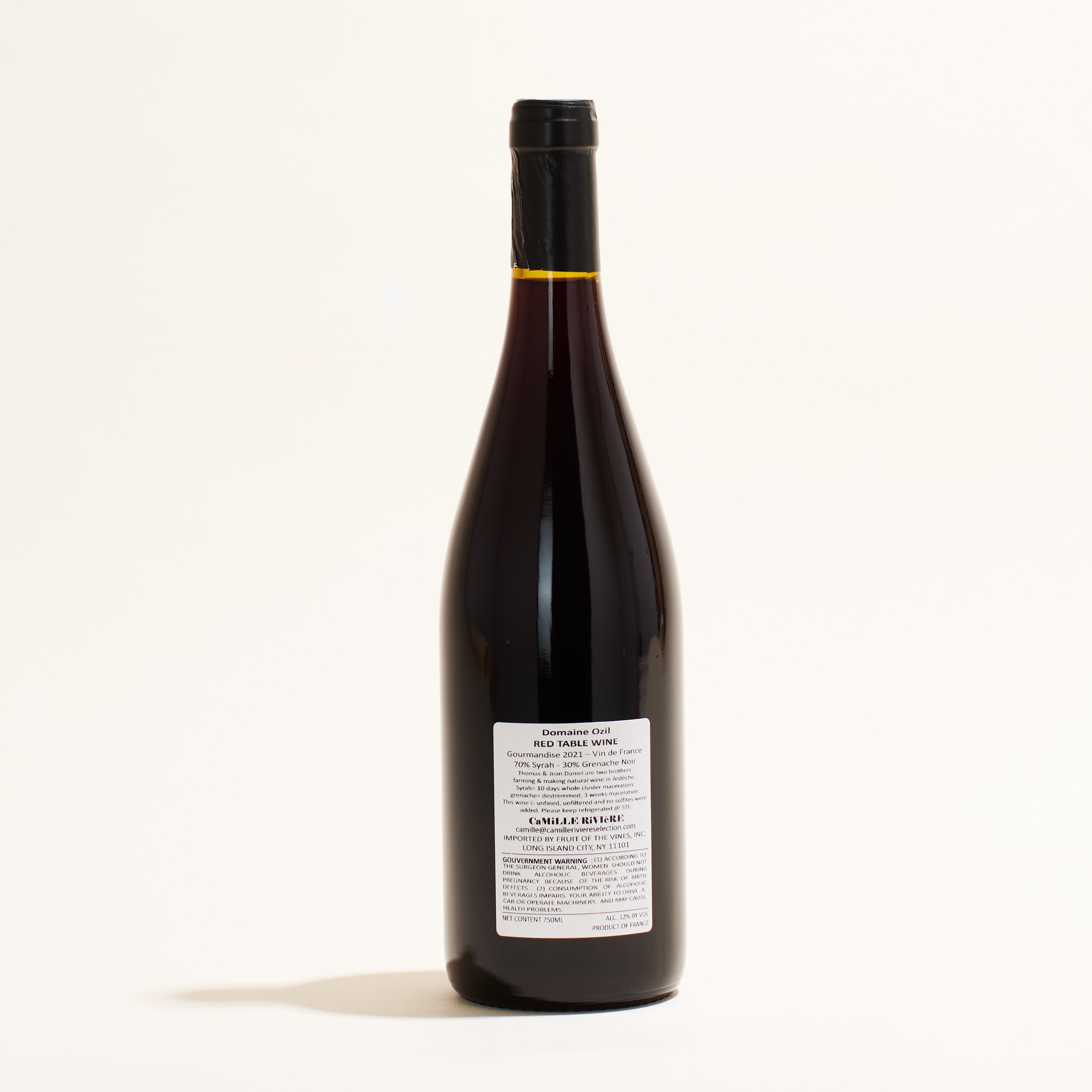 Gourmandise Domaine Ozil natural red wine Lagorc France back