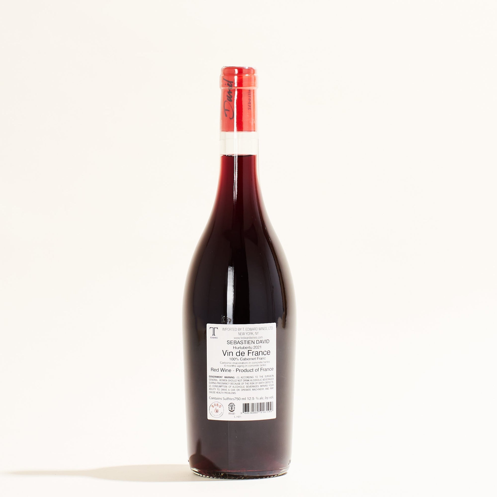 Hurluberlu Domaine Sebastien David natural red wine Loire France back