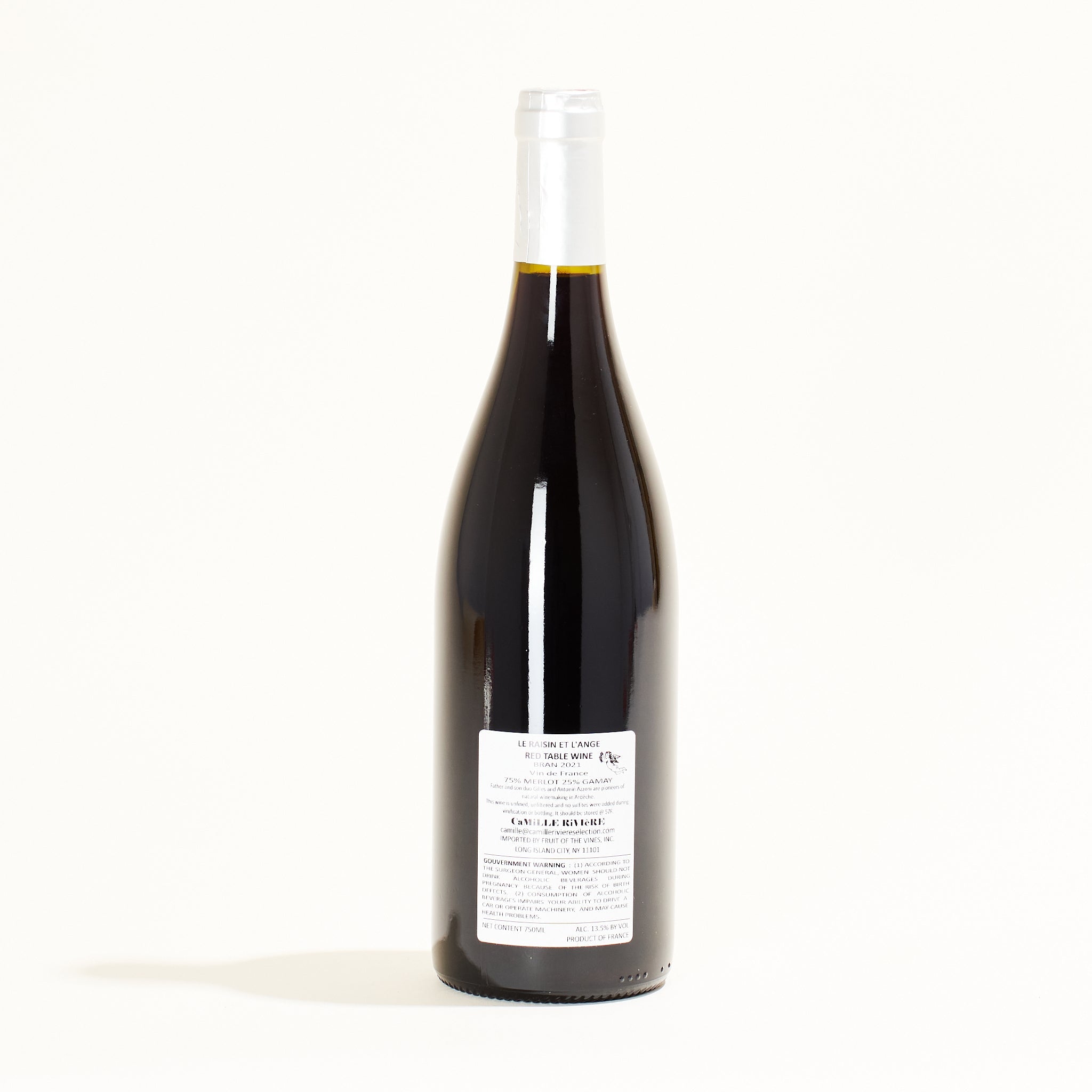 Le Raisin et l&#39;Ange Brân Gamay natural red wine Languedoc-Roussillon France back