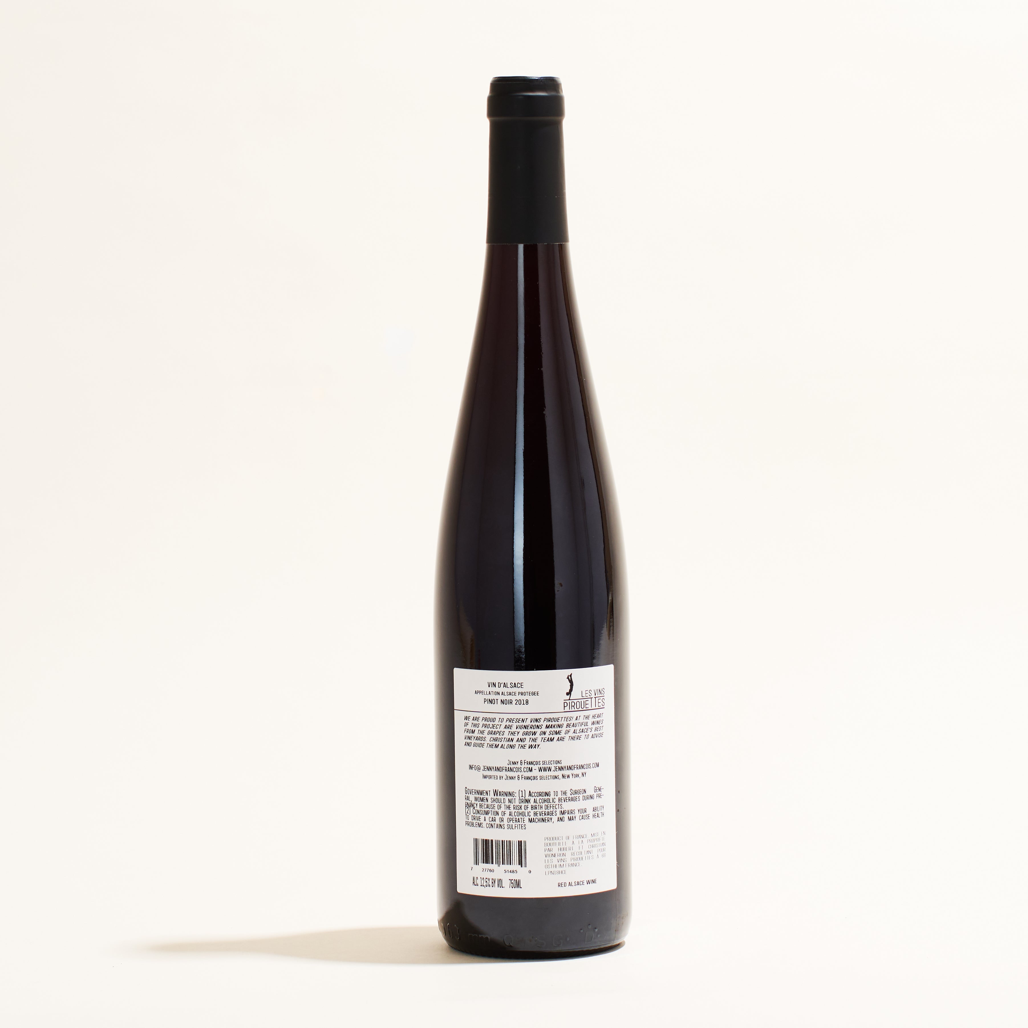 Pinot Noir d&#39;Hubert et Christian Les Vins Pirouettes natural red wine Alsace France back
