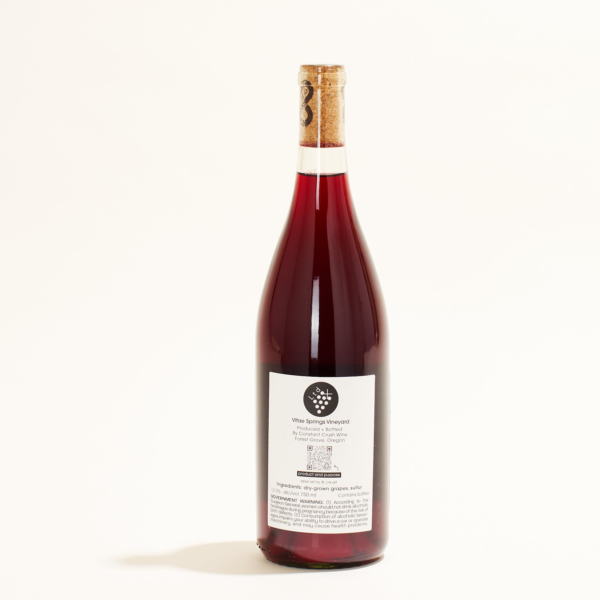 Vitae Springs Coferment PinotGris/Pinot noir Limited Addition natural red wine Eola-Amity Hills USA back