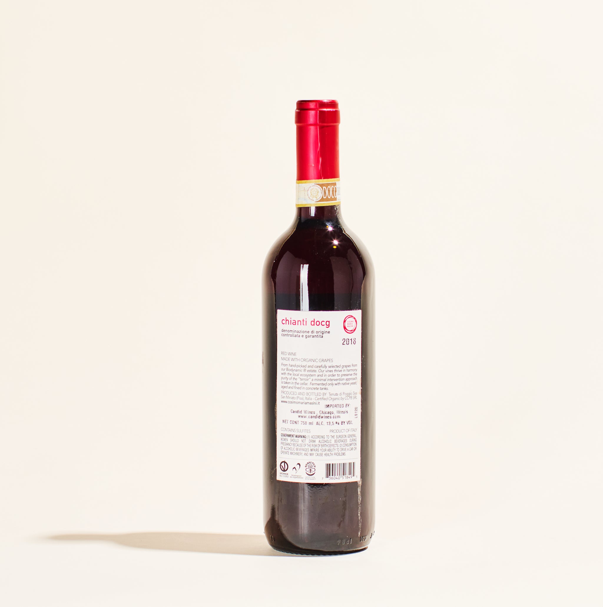 natural red wine bottle chianti cosimo maria masini chianti italy