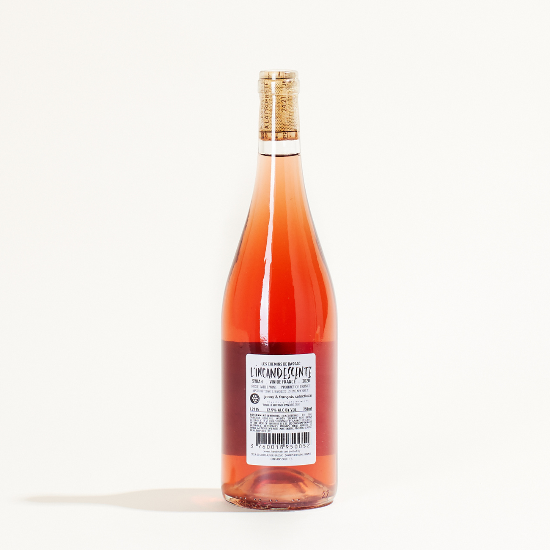 lincandescente rose chemins de bassac natural Rosé wine Languedoc Roussillon France back