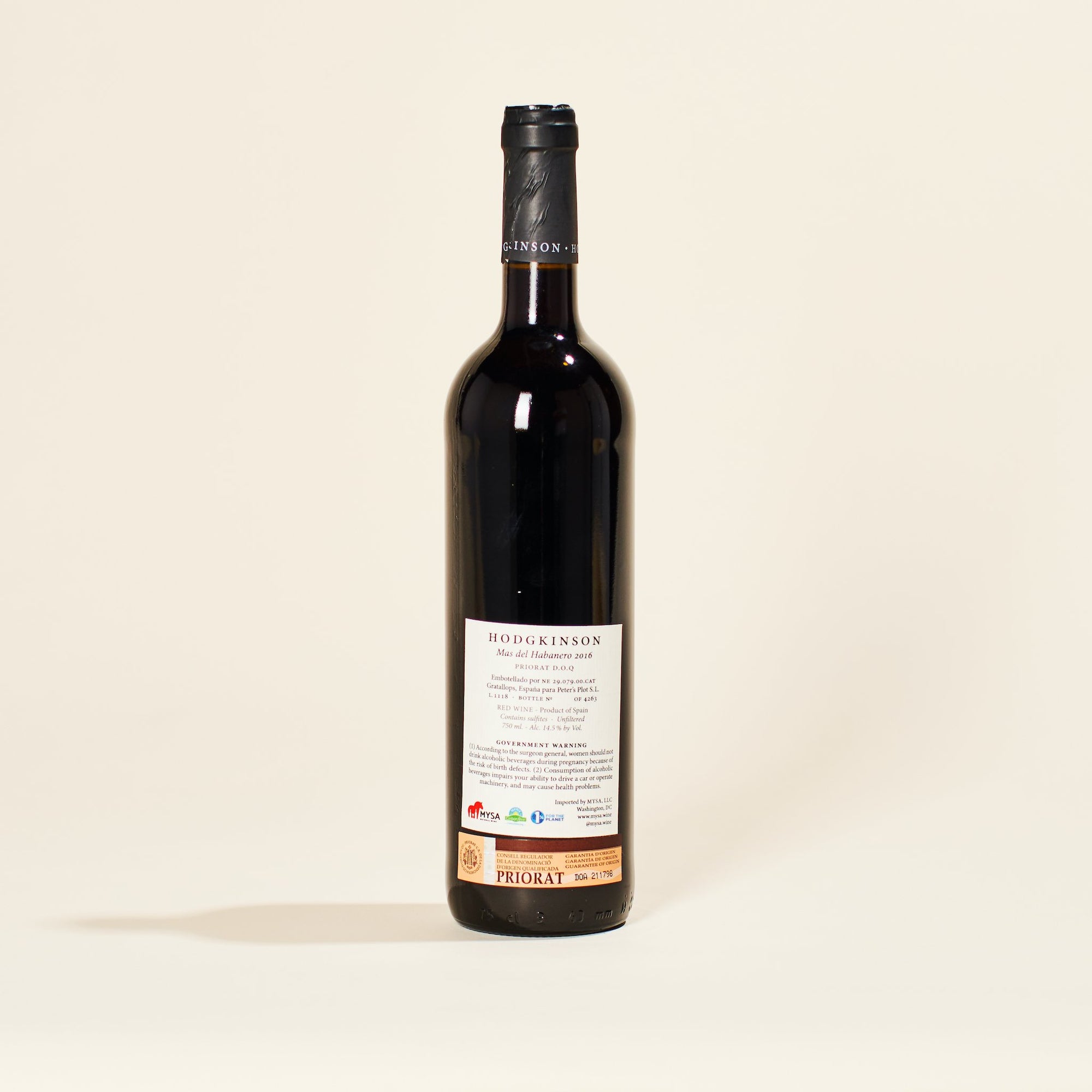 mas del habanero hodgkinson priorat spain natural red wine bottle