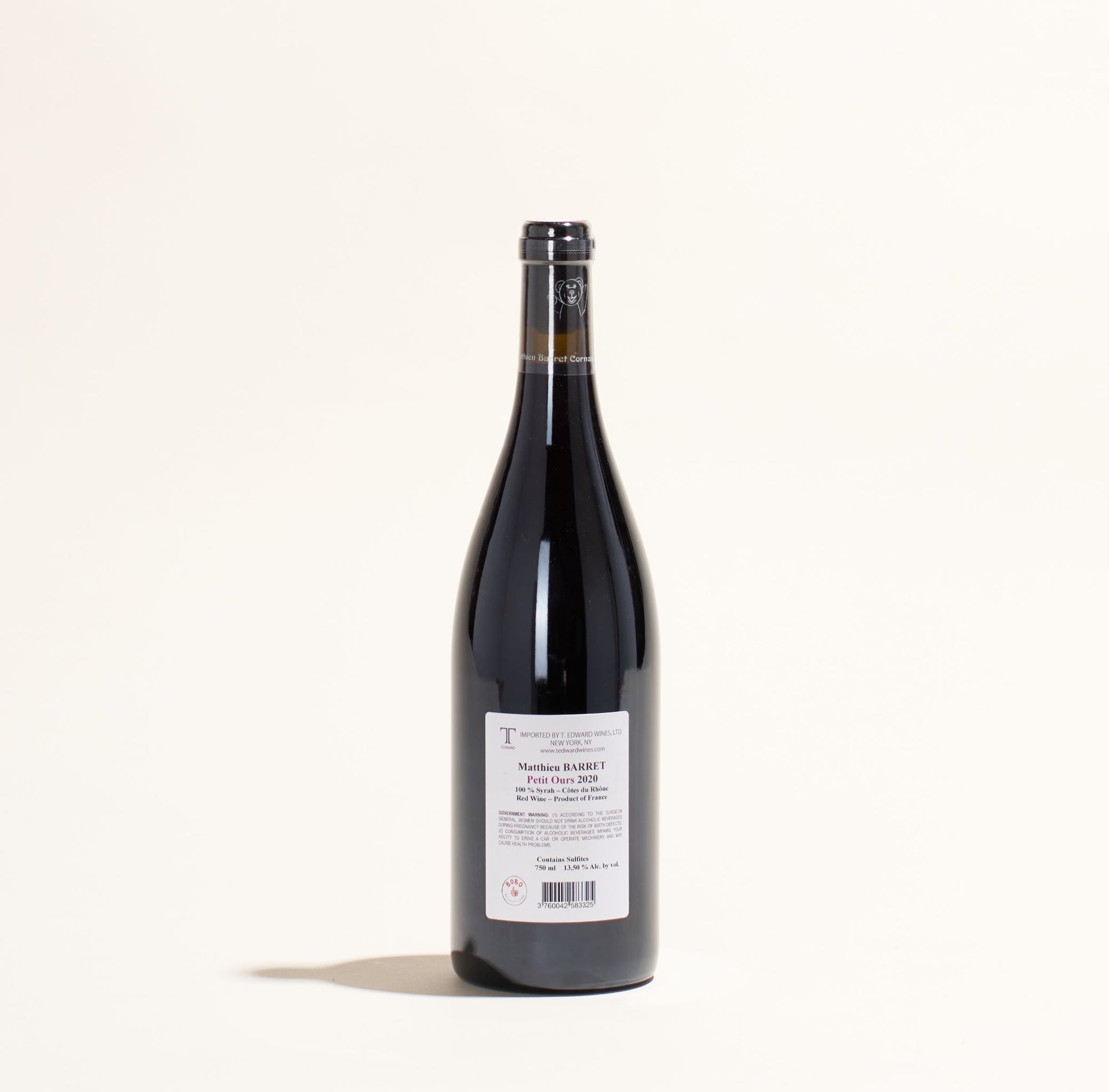 petit ours matthieu barret natural red wine syrah cotes du rhone france back