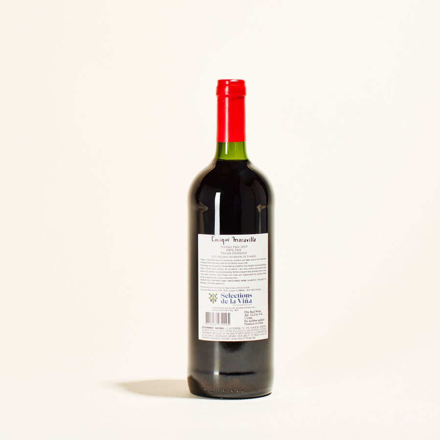 pipeno cacique maravila bio bio valley chile natural red wine bottle