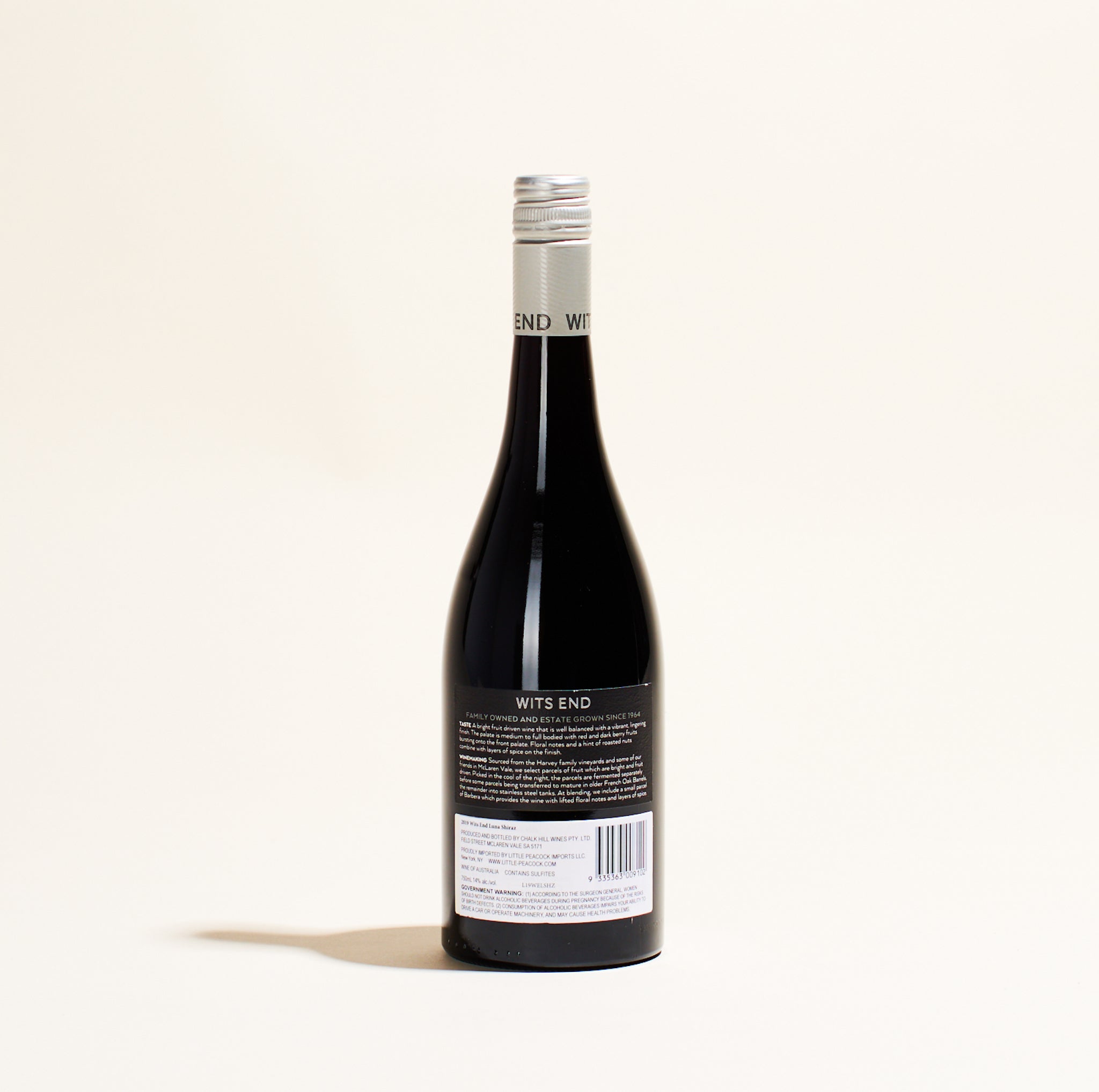 shiraz wits end natural red wine south australia back